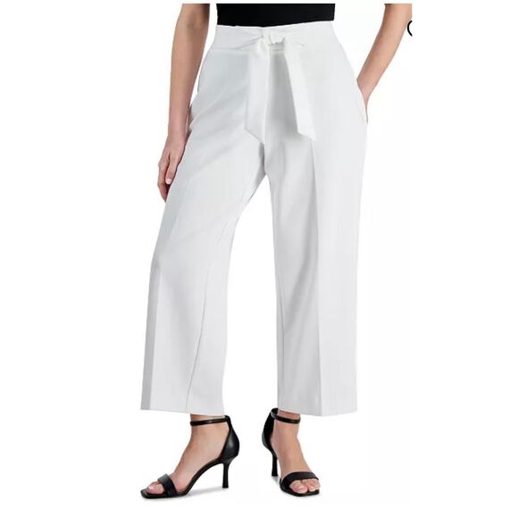 Anne Klein NWT Petite Mid Rise Tie Waist Wide Leg Pants Bright Whiter PM - Picture 1 of 4